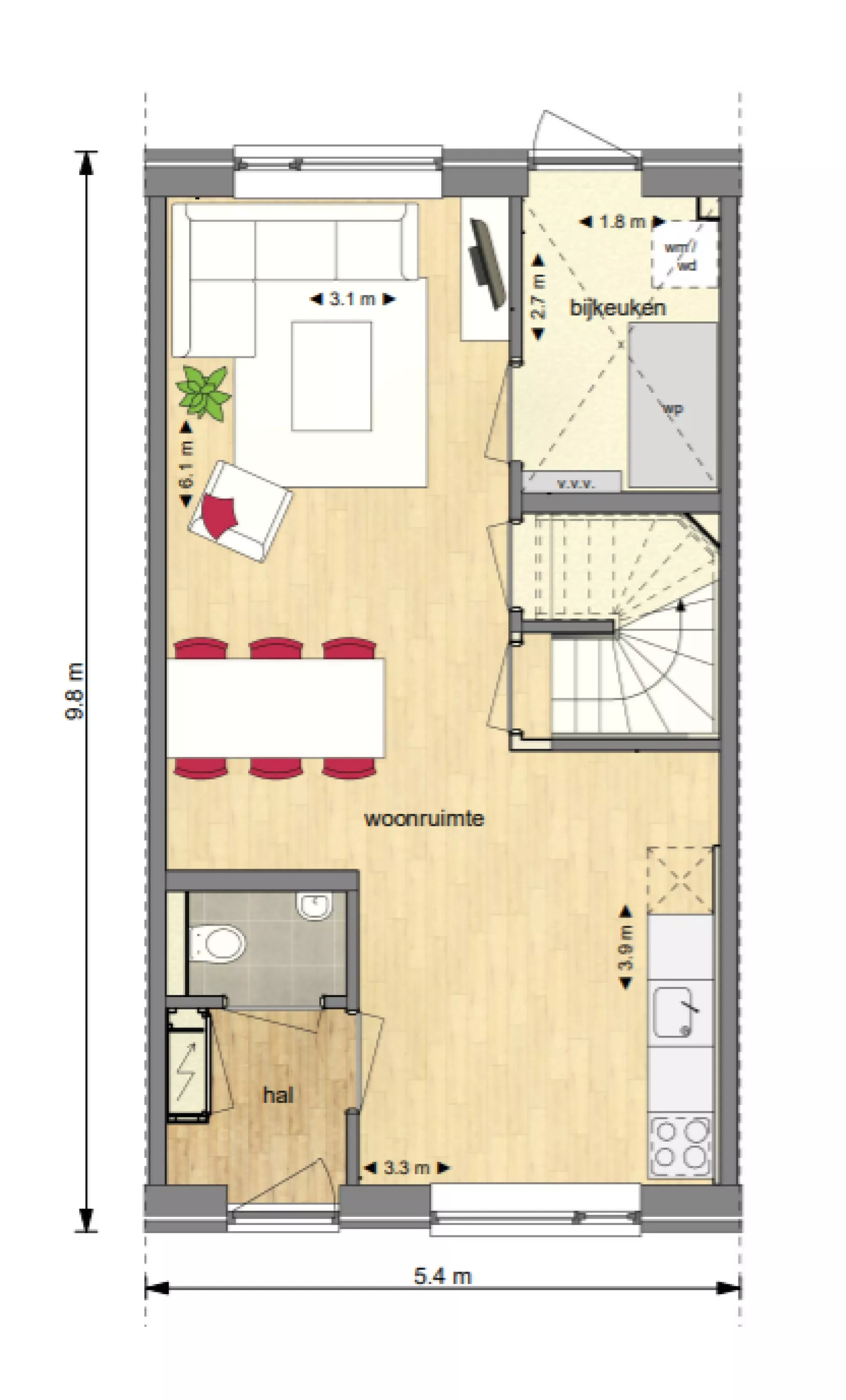Plattegrond begane grond woning Munster Winsum