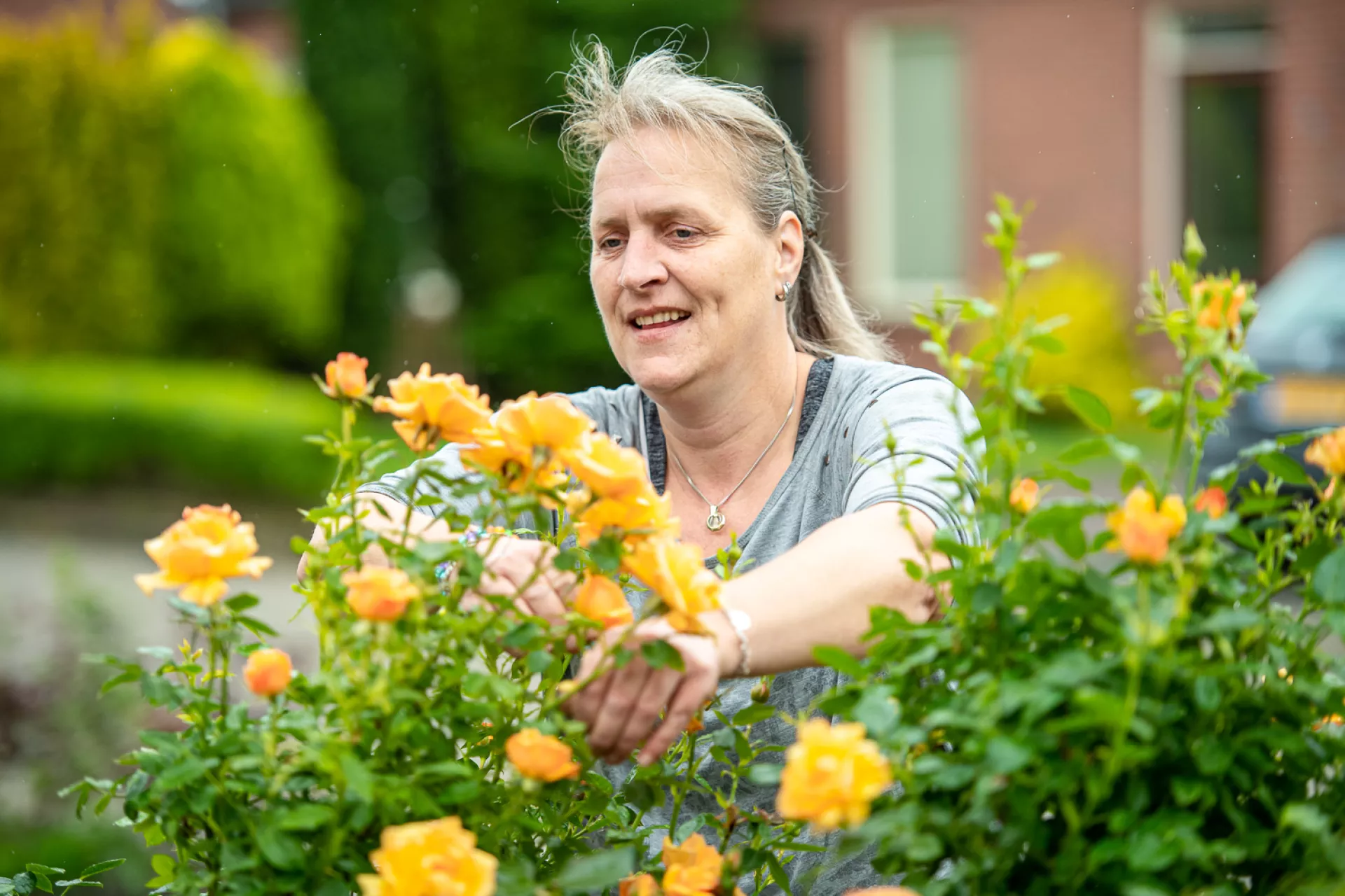 Huurder aan het werk in de tuin