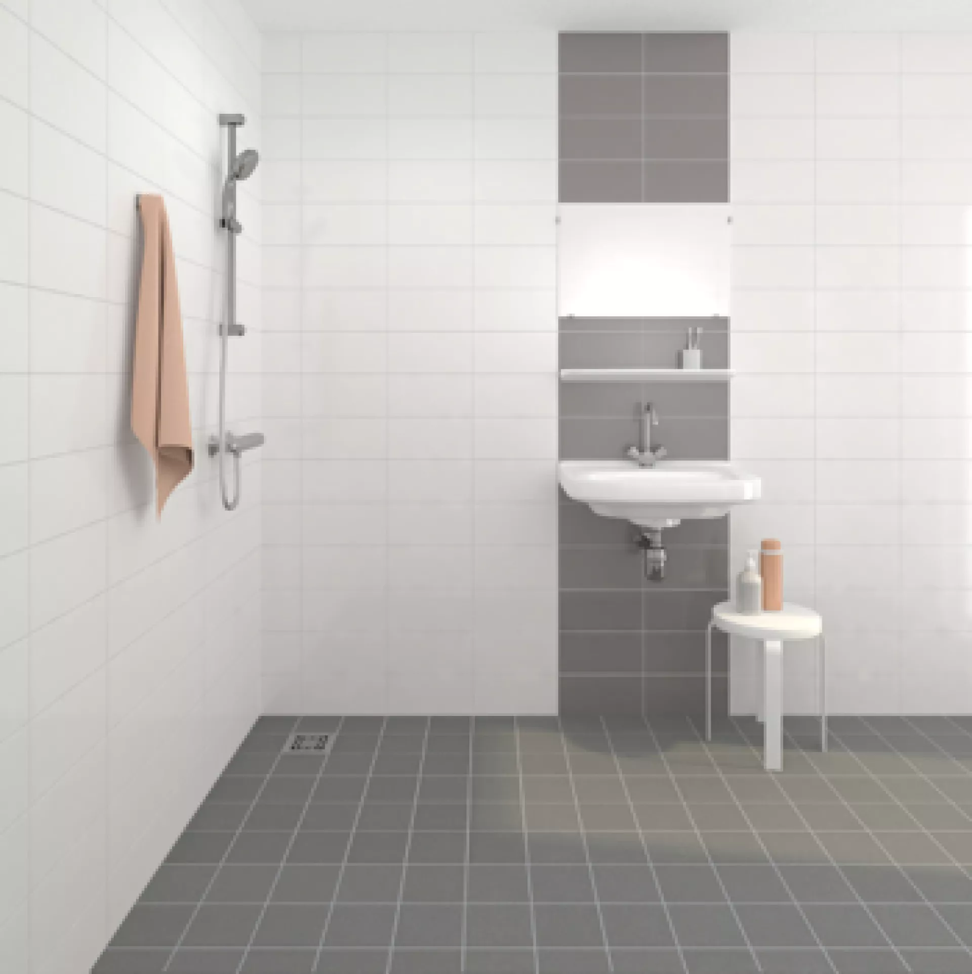 Tegelkeuze accent badkamer met donkere accenttegels achter wastafel