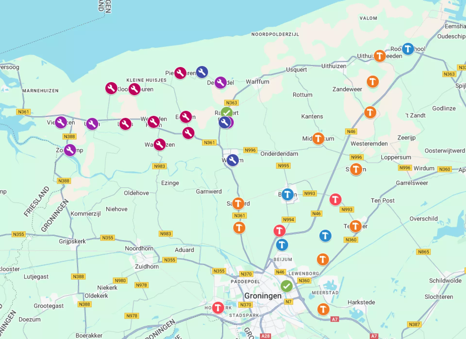 Overzichtskaart met daarop alle dorpen waar de komende jaren wordt gewerkt