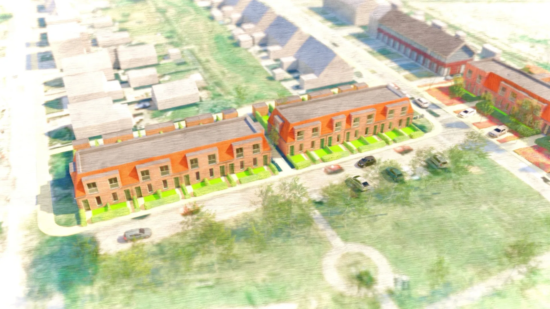 Impressie bovenaanzicht nieuwbouw Borgenbuurt