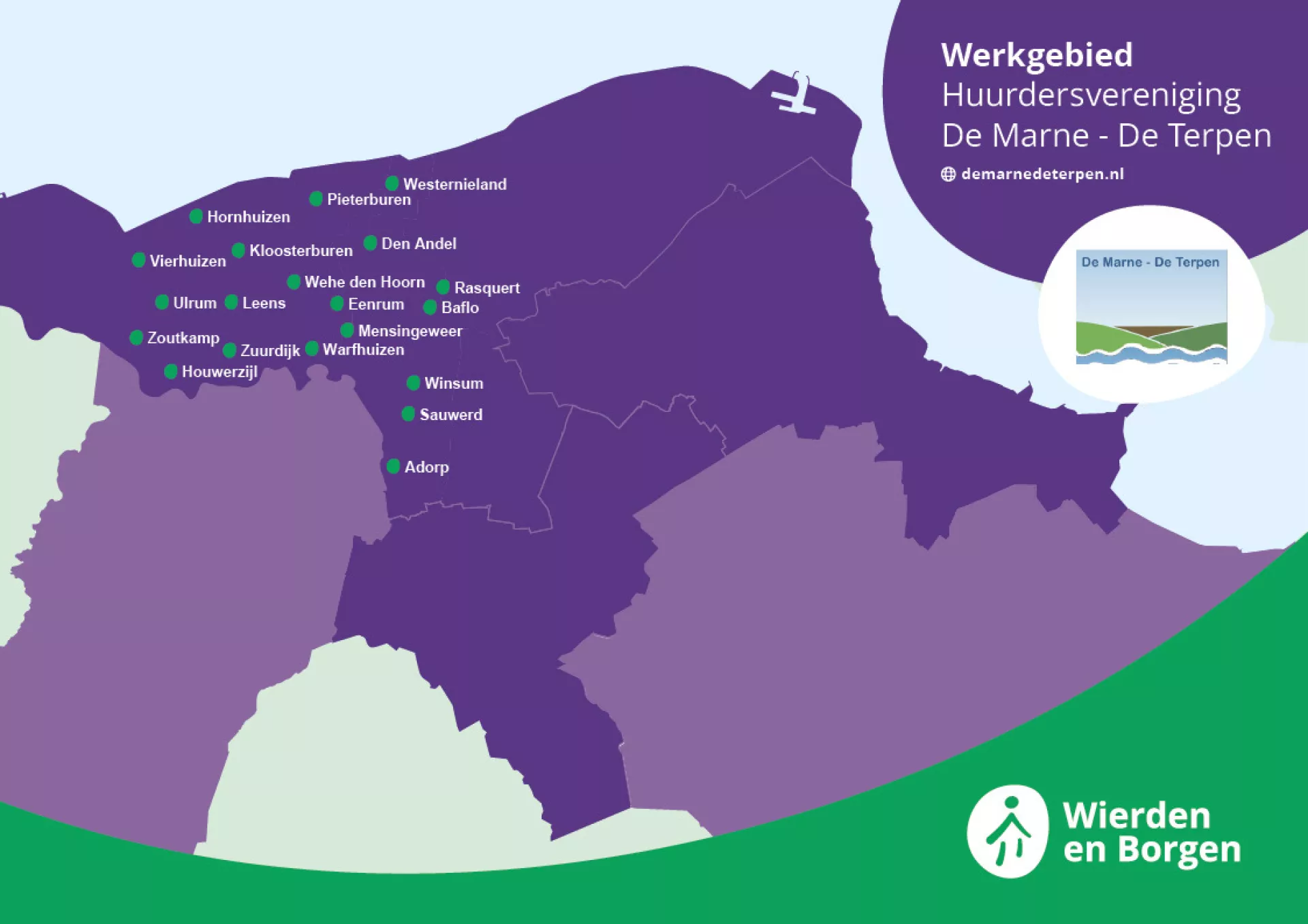 Plattegrond dorpen huurdersvereniging De Marne De Terpen